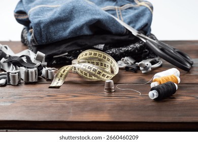 The composition reflects the world of tailoring, handmade fashion, and creative craftsmanship. Ideal for illustrating sewing themes, needlework, garment making, and textile arts in blogs, e-commerce.