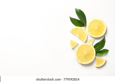 Composition With Ripe Lemons On White Background