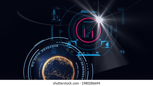 Composition of scope scanning and scientific data processing on screen. global science, technology and digital interface concept digitally generated image.