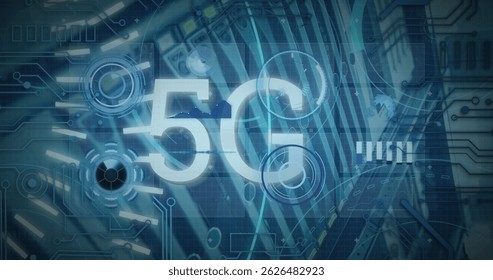 Composition of scopes scanning and digital data processing on blue background. Communication connection and interface technology concept digitally generated image. - Powered by Shutterstock - Get 15% off with code: PIKWIZARD15