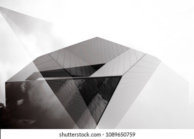 Composition of several photos of visor over building porch / facade. Modern architecture fragment with shadows and reflections. Abstract black and white background with geometric pattern. - Powered by Shutterstock