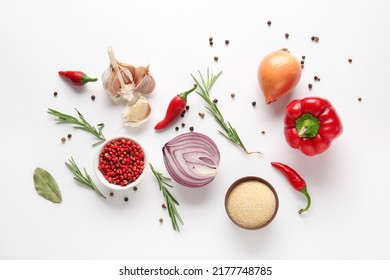 Composition with spices and vegetables isolated on white background - Powered by Shutterstock