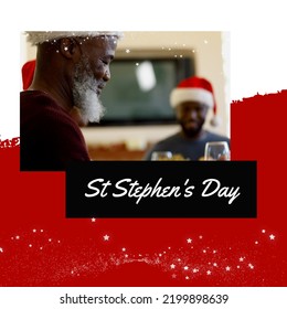 Composition of st stephen's day text over african american family wearing santa hats. St stephen's day and celebration concept digitally generated image. - Powered by Shutterstock