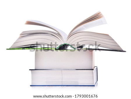 Composition with stack of books isolated on white.