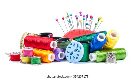 Composition Tailor Threads Isolated On White Stock Photo 354237179 ...