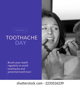Composition of toothache day text and caucasian female patient at dentist. Toothache day, oral health and dentistry concept digitally generated image. - Powered by Shutterstock