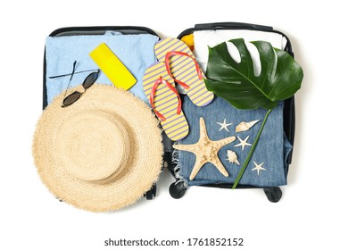 Composition with travel accessories isolated on white background