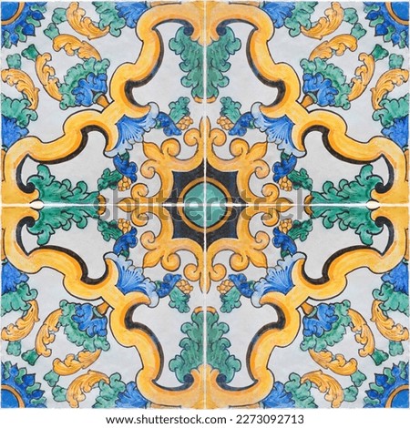 Composition of typical floral and geometric Turkish decorations with colored ceramic tiles - It's a seamless texture useful for renderings
