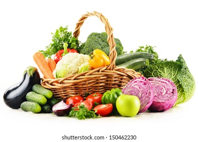 Composition with variety of fresh organic vegetables isolated on white - Shutterstock ID 150462230