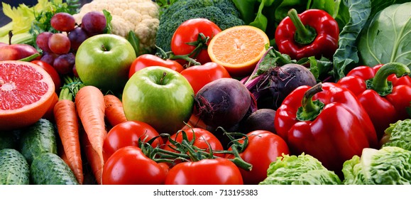 Composition with variety of raw organic vegetables. Detox diet - Shutterstock ID 713195383