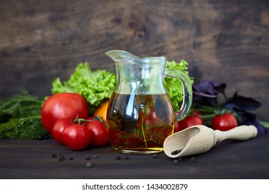 Composition with vegetables and spices on a table on a dark background