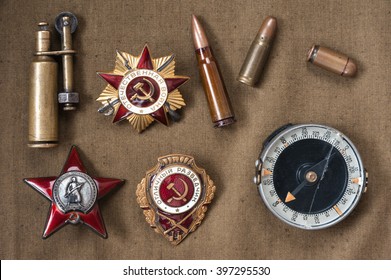 composition of Victory Day. orders, medals, compass, lighter, live ammunition. - Powered by Shutterstock