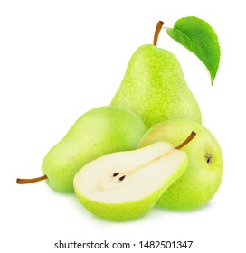 Composition with whole and cutted green pears isolated on a white background. - Shutterstock ID 1482501347