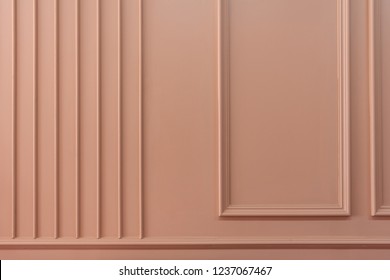 Composition Of Wood Moulding In Classic Detail Installed On Pink Painted Wall / Background Image / Texture