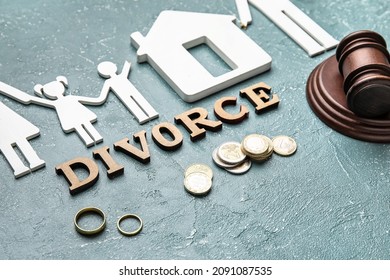 Composition with word DIVORCE on color background.