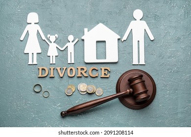 Composition with word DIVORCE on color background