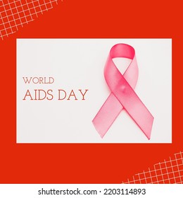 Composition Of World Aids Day Text Over Aids Ribbon. World Aids Day And Celebration Concept Digitally Generated Image.