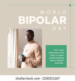 Composition of world bipolar day text over afican american man. World bipolar day and celebration concept digitally generated image. - Powered by Shutterstock