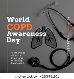 Composition of world copd awareness day text with stethoscope on grey background. World copd awareness day and celebration concept digitally generated image. - Powered by Shutterstock