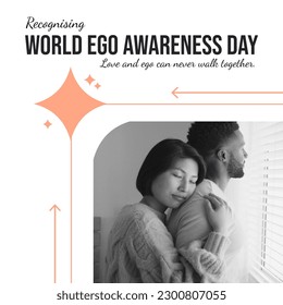 Composition of world ego awareness day text and diverse couple embracing. World ego awareness day and happiness concept digitally generated image. - Powered by Shutterstock
