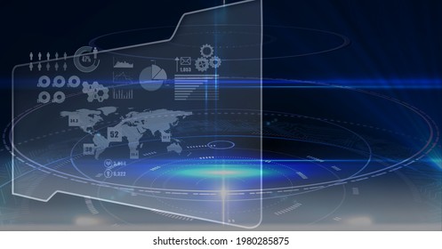 Composition of world map and scientific data processing on screen. global science, technology and digital interface concept digitally generated image.