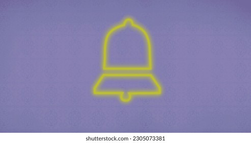 Composition of yellow neon bell icon over purple background. Global social media, digital interface and data processing concept digitally generated image. - Powered by Shutterstock