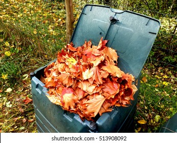 Compost Bin Full Of Autumn Leaves To Provide Leaf Mulch