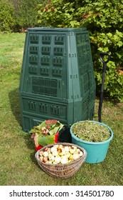Compost bin in a garden.