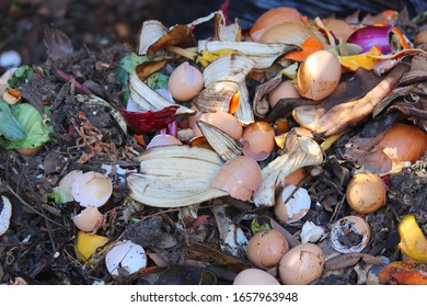 Compost Pile With Layers Of Organic Matter And Soil