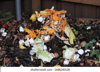 Compost Pile With Layers Of Organic Matter And Soil