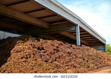 Composted Soil Pile At The Compost Plant. Compost And Composted Soil As A Composting Pile. Turning Into Organic Fertilizer Garden Earth. Fertile Ground. Recycle Industry, Environment Fertilizer. 