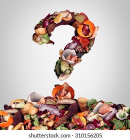 Composting Questions As A Compost Pile Of Rotting Kitchen Fruits Egg Shells And Vegetable Food Scraps Shaped As A Question Mark As Organic Waste For Recycling As An Environmentally Responsible Icon.