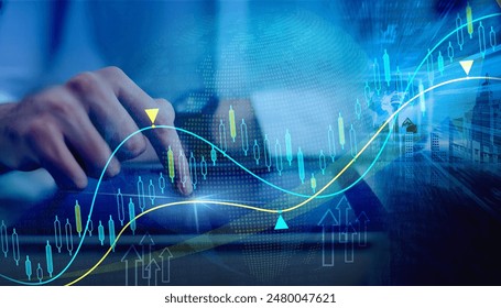 a comprehensive analysis of business data, stock market trends, currency exchange, financial graphs, forex charts, economic growth, business finance, and investment background. - Powered by Shutterstock