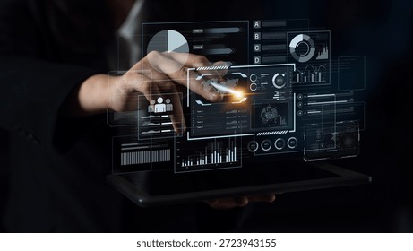 A comprehensive business intelligence dashboard for data analysis. The interface displays global metrics, team performance charts, and financial reports for strategic planning. Parse