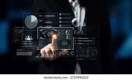 A comprehensive business intelligence dashboard for data analysis. The interface displays global metrics, team performance charts, and financial reports for strategic planning. Parse