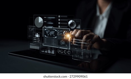 A comprehensive business intelligence dashboard for data analysis. The interface displays global metrics, team performance charts, and financial reports for strategic planning. Parse