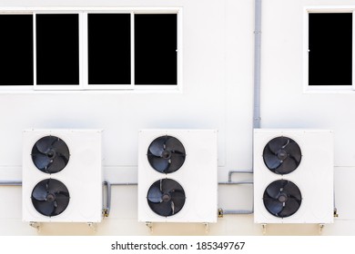 Compressor of air condition are set behind the building 