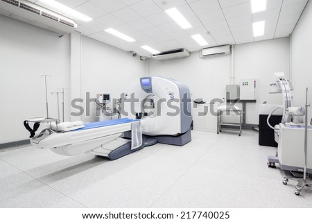  Computed tomography or computed axial tomography scan machine in hospital room
