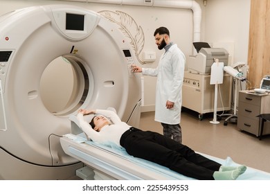 Computed tomography CT scan process for examination of spine. CT scanning of the spine examination for assess for herniated disk, tumors, extent of injuries, blood vessel malformations