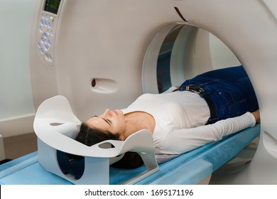 Computed Tomography Of The Pelvis And Hard Tissues For Women. CT Scan To Cure Tissue Diseases. Professional Diagnosis Of The Organs Of A Young Girl