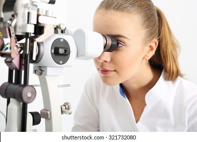 Computer Aided Visual Acuity.
The Patient During An Eye Examination At The Eye Clinic 