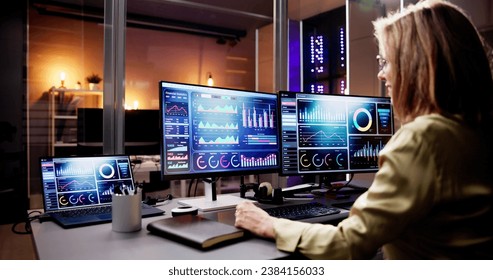 Computer Analyst Looking at Data for Analytic KPIs