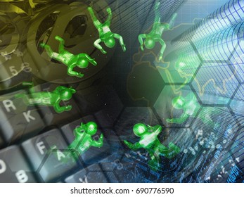 Computer background with digits, mans and map.