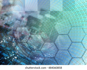 Computer background with electronic device and digits.