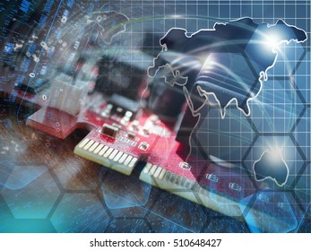 Computer background with electronic device, digits and map. - Powered by Shutterstock - Get 15% off with code: PIKWIZARD15