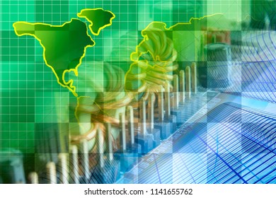 Computer background with electronic device and map.