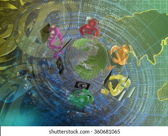 Computer background with globe, mans and digits.