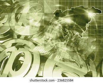 Computer background in sepia with map, device and mail signs.