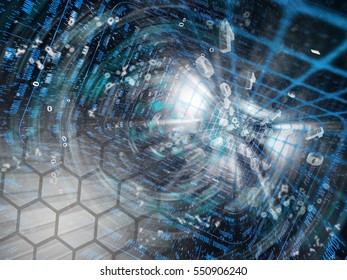 Computer background with tunnel and digits.