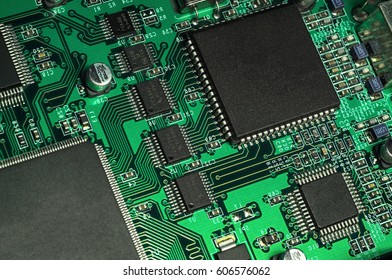 Computer board chip. Electronic circuit board closeup